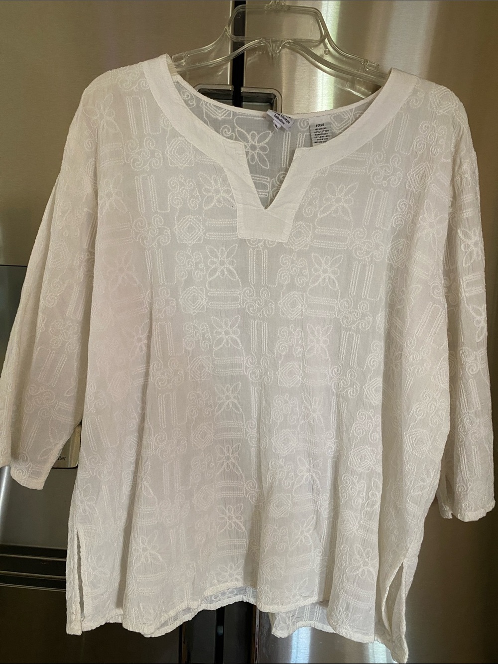 White Embroidered Split-Hem Women's Top